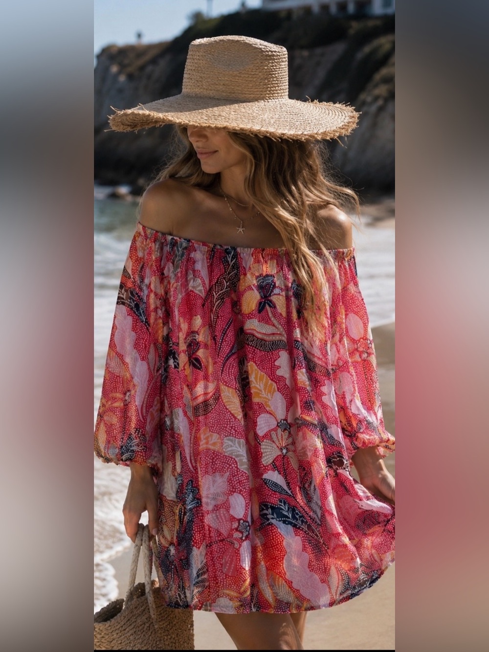 Elizabeth and James Off-the-Shoulder Floral Dress – Size XL | 100% Cotton